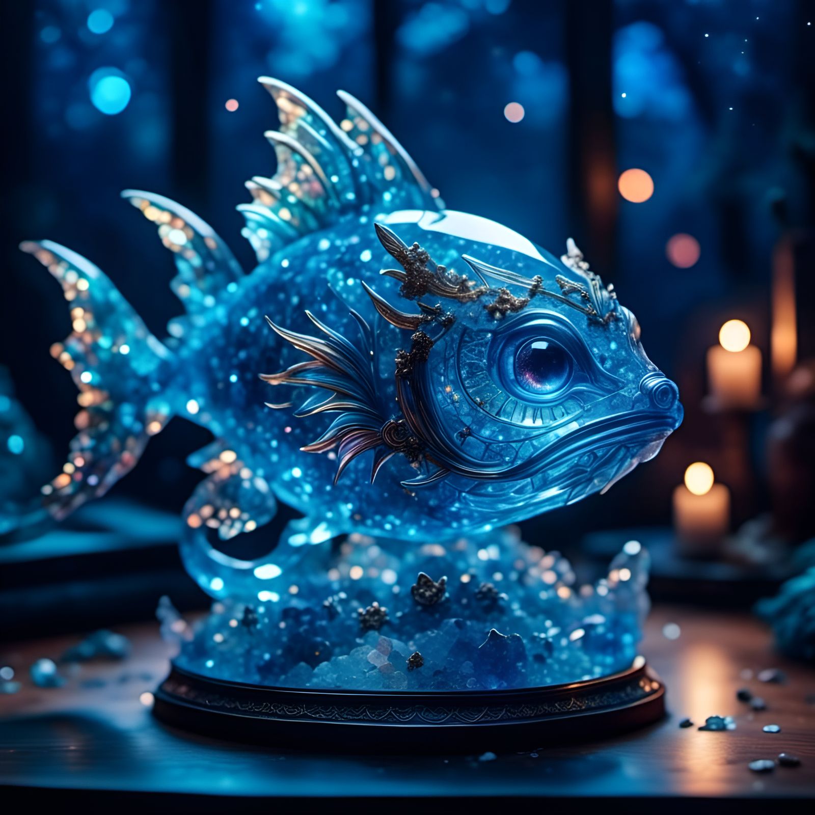 Opalescent Fish-Dragon Hybrid in Art Nouveau Style