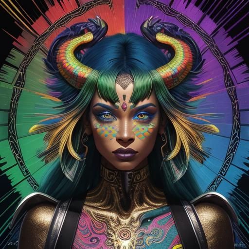 Pop Art Portrait: Woman with Rainbow Dragon