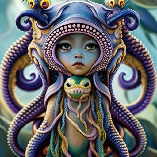 Cute Baby Cthulhu Portrait with Sun Hat