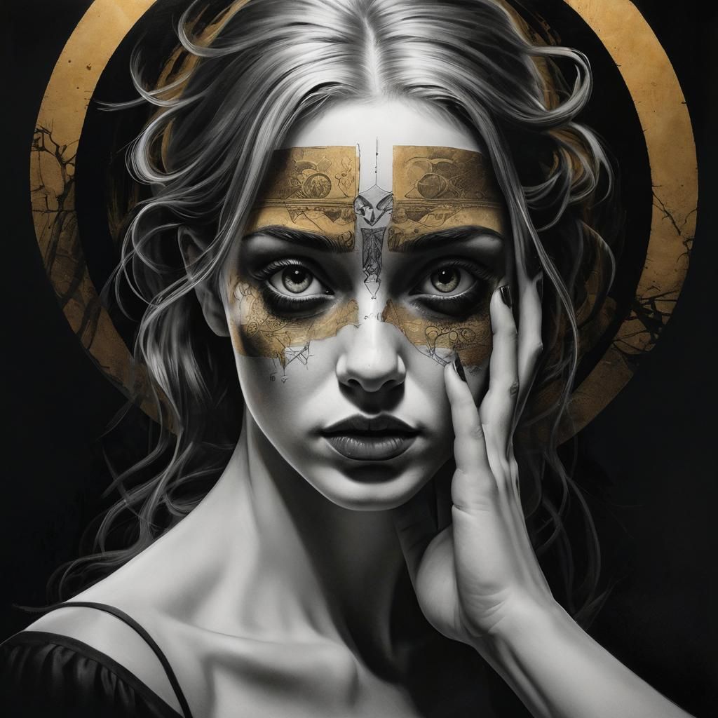 Noir Charcoal Portrait of a Haunted Woman