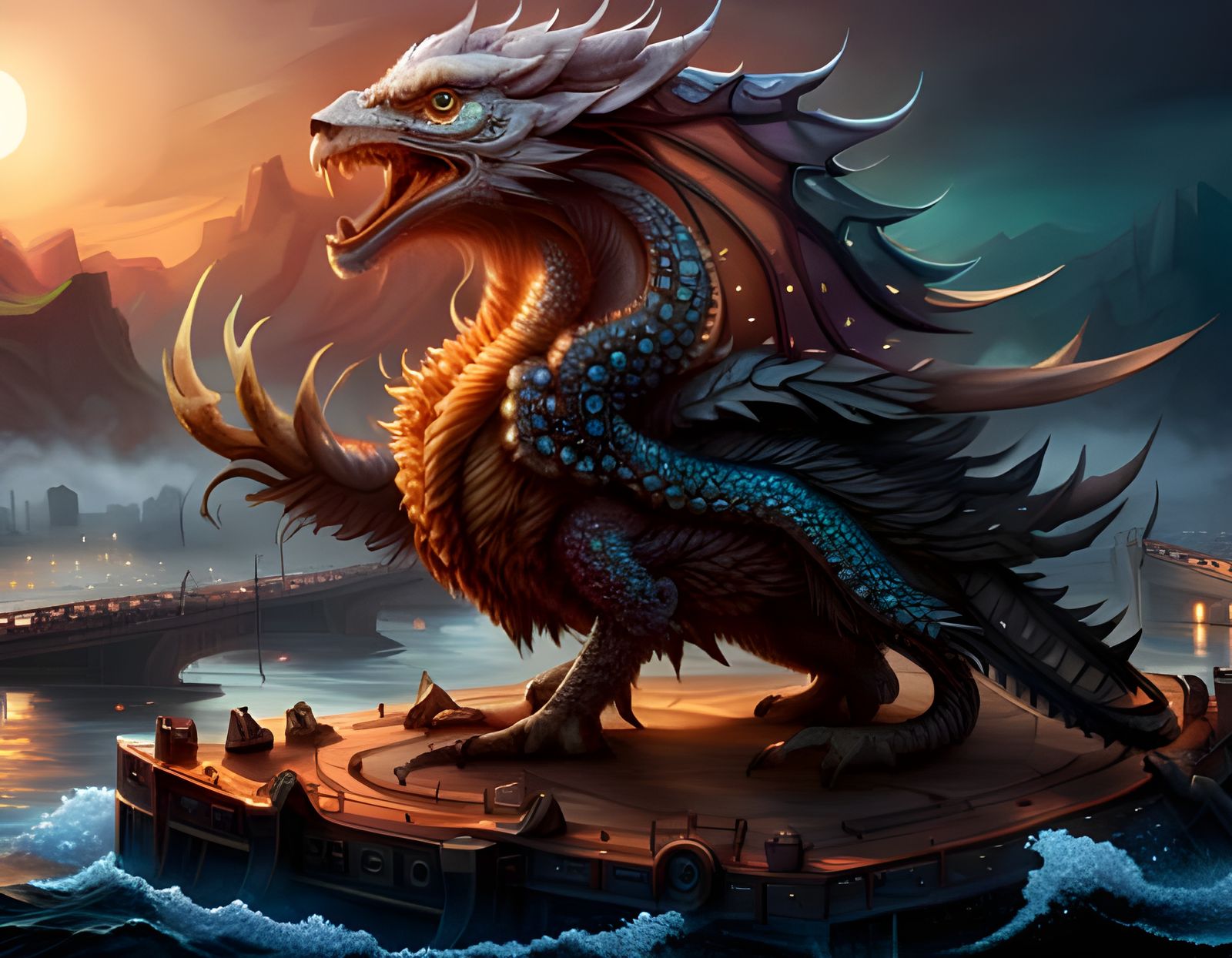 Futuristic Cityscape with Bizarre Creatures in 8K