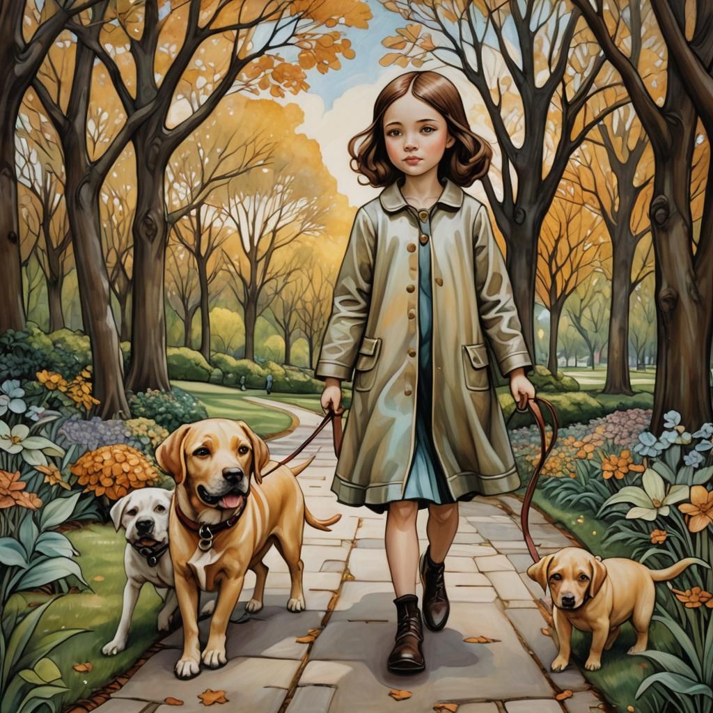 Girl and Labrador Retriever in the Park