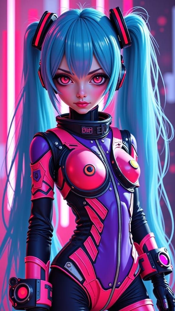 Hatsune Miku in Futuristic Cyberpunk Spacesuit