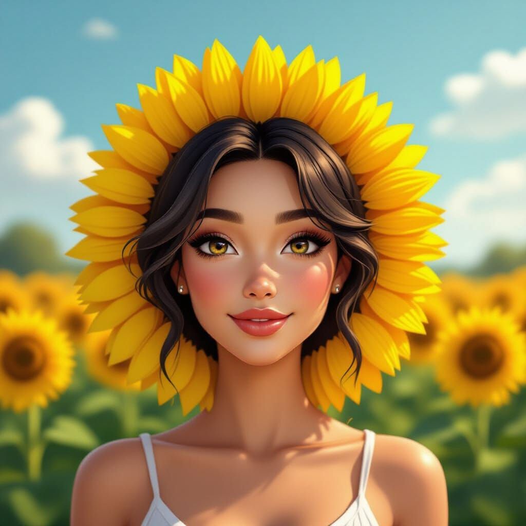 Beautiful Woman with Sunflower in AI Vision Style