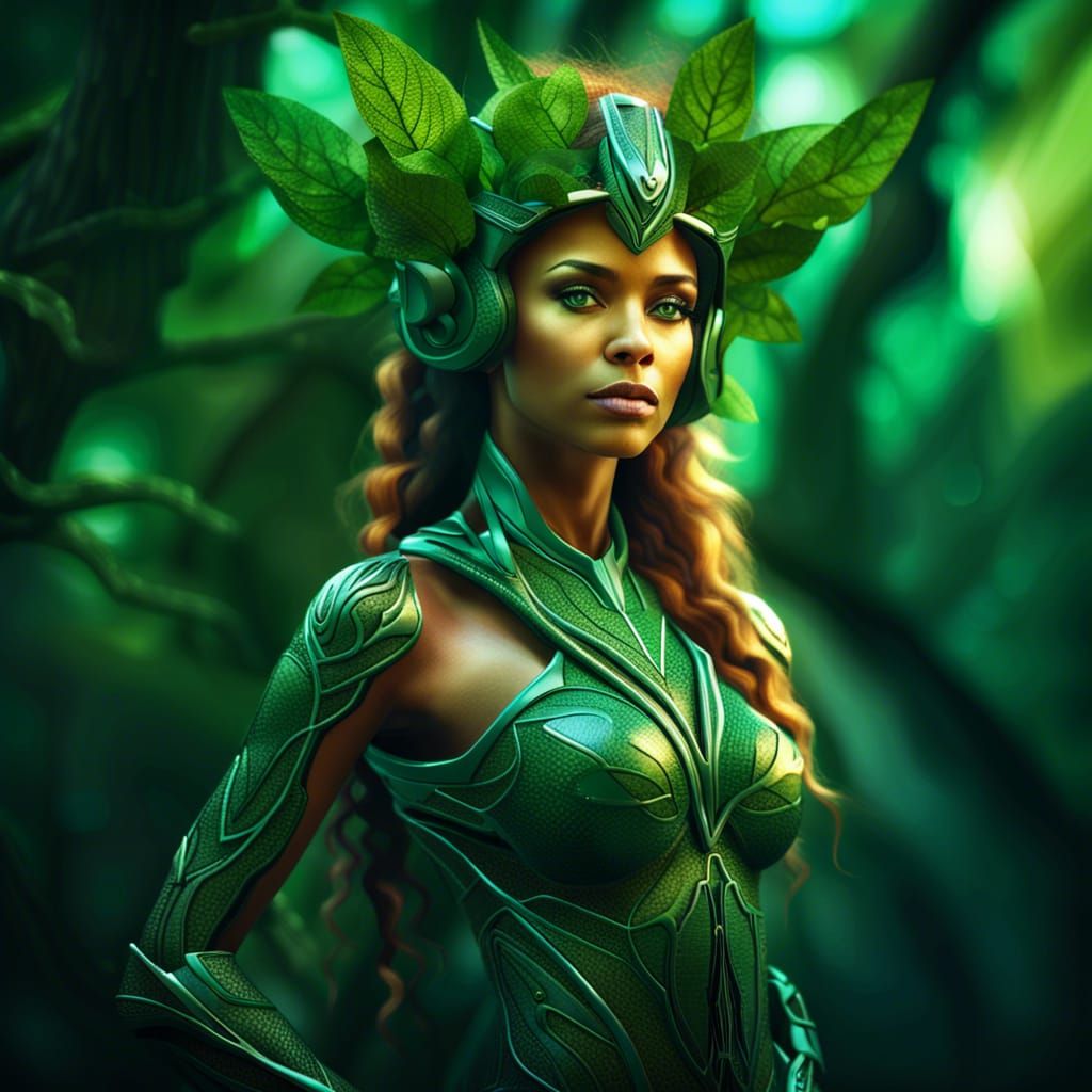 Portrait of futuristic dryad in the art style of stellaris,intricate details, HDR, beautifully shot, hyperrealistic, sha...