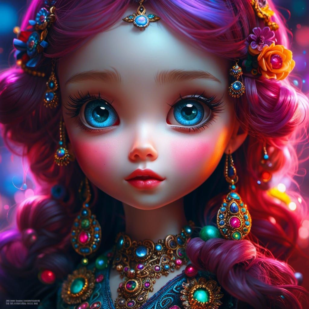 Cute Blythe Doll Princess in Hyperdetailed Fantasy Art
