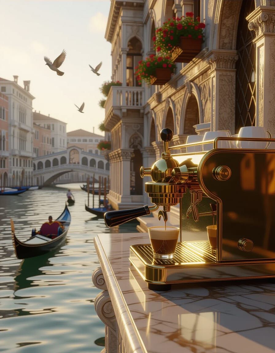 Venetian Balcony Espresso in Photorealistic Style
