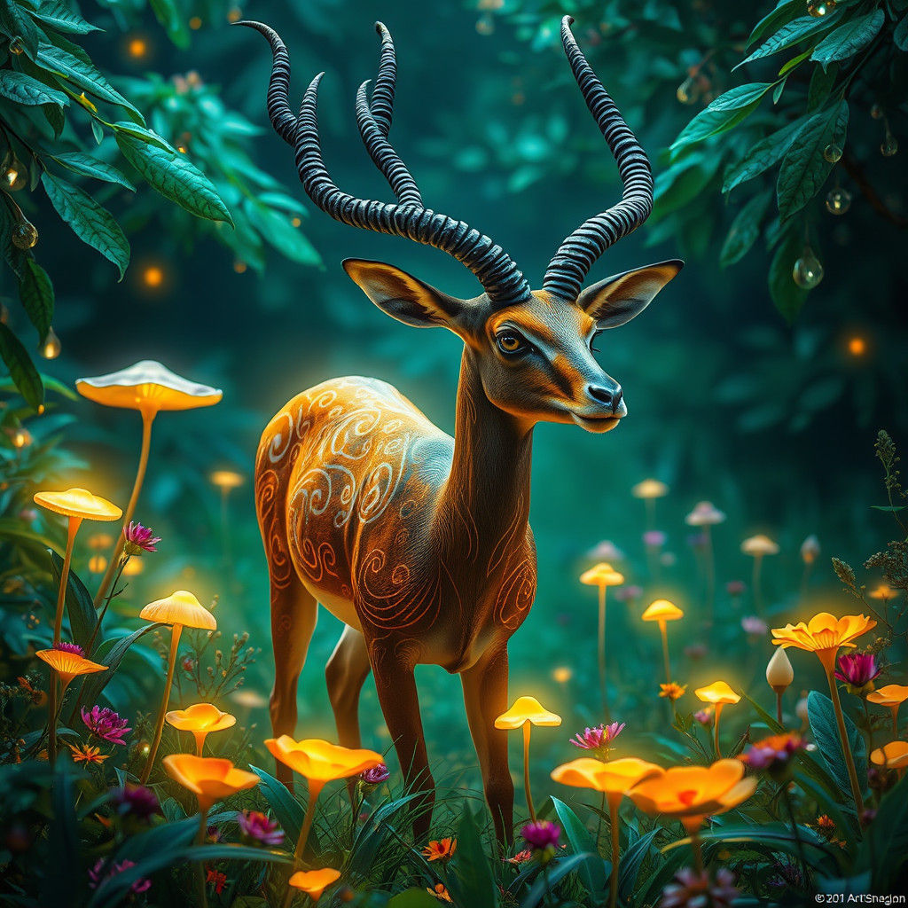 Mystical Gazelle in Vibrant Savannah: Fantasy Concept Art
