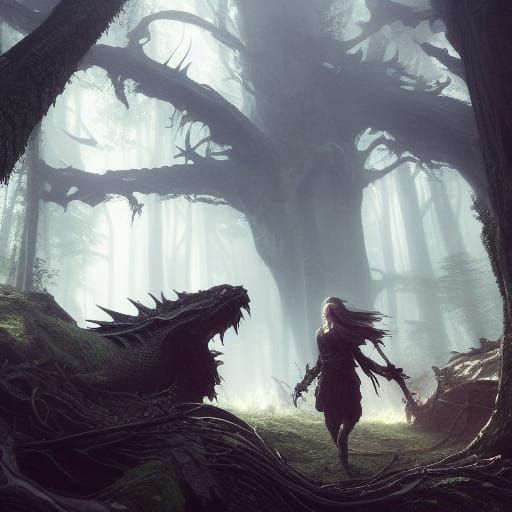 Green Dragon Gnawbone in Dark Fantasy Forest