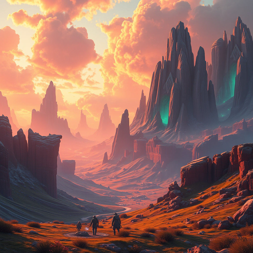 Majestic Fantasy Landscape in Futuristic Style