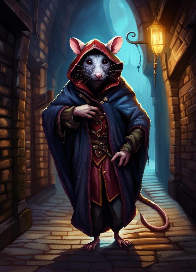 Fantasy Thief Rat Lurking in Dark Alley