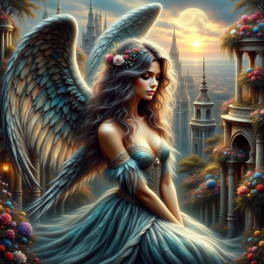 Cyberpunk-Inspired Angel of Fantasy and Majesty