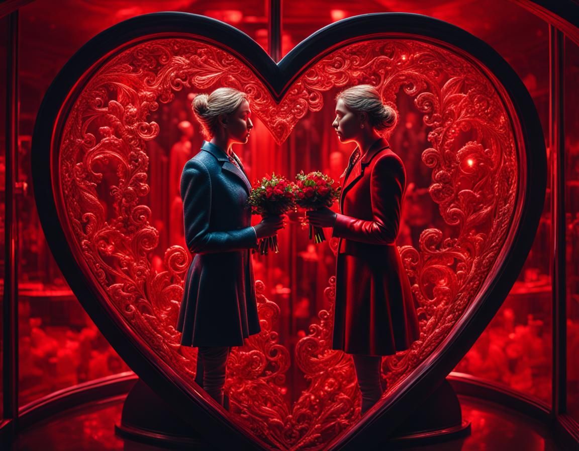 Lesbian Lovers in a Red Glass Heart