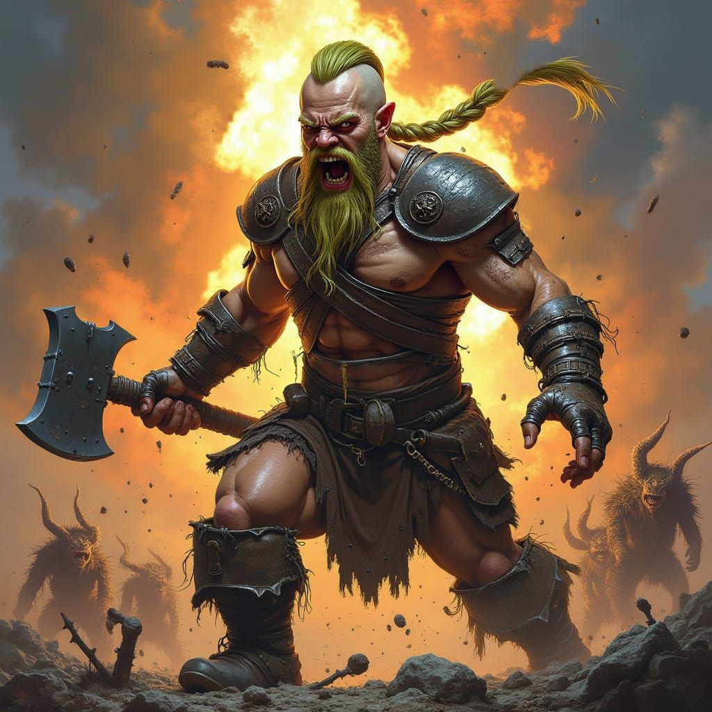 Feminine Dwarf Berserker in Hyperrealistic Style
