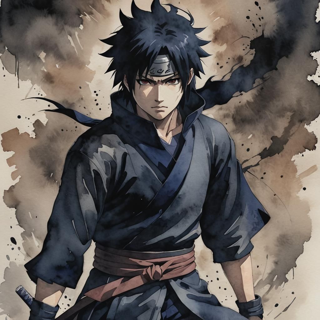 Sasuke Uchiha in Moody Watercolor Action Shot