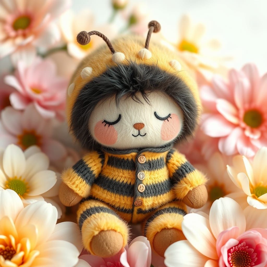 Sleepy Bee Plush Toy in Whimsical Style
