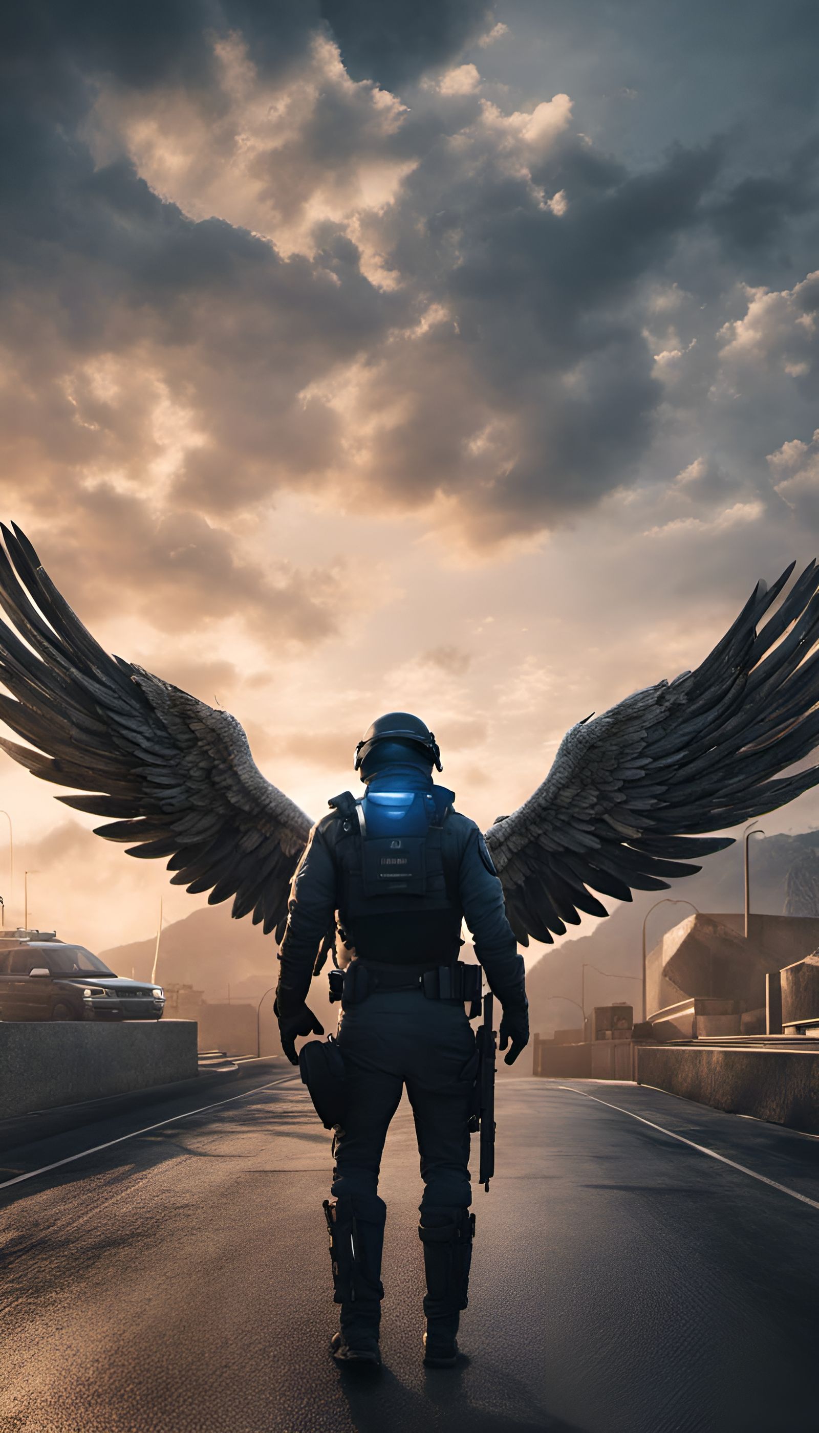 Angel Winged Police Officer: Hyperrealistic Digital Art