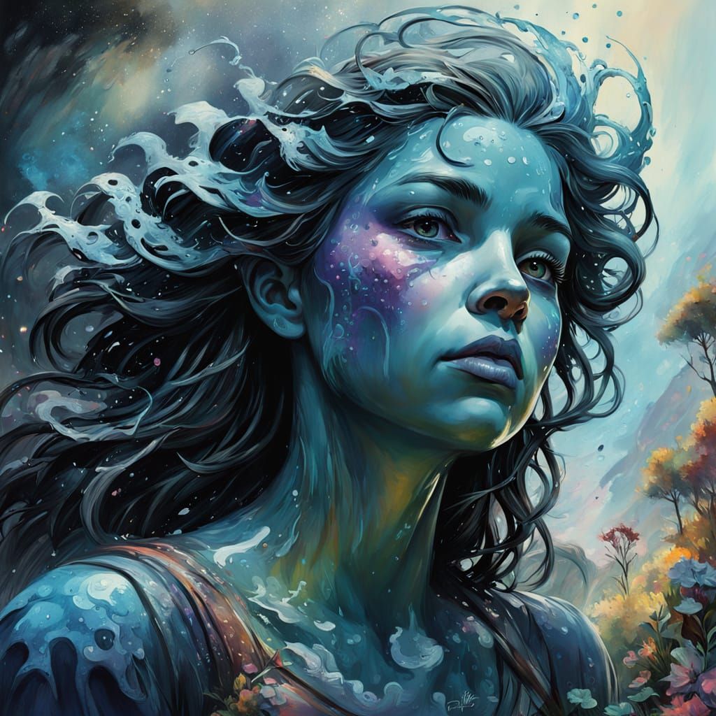 Dolphin Seascape in Mixed Media Style