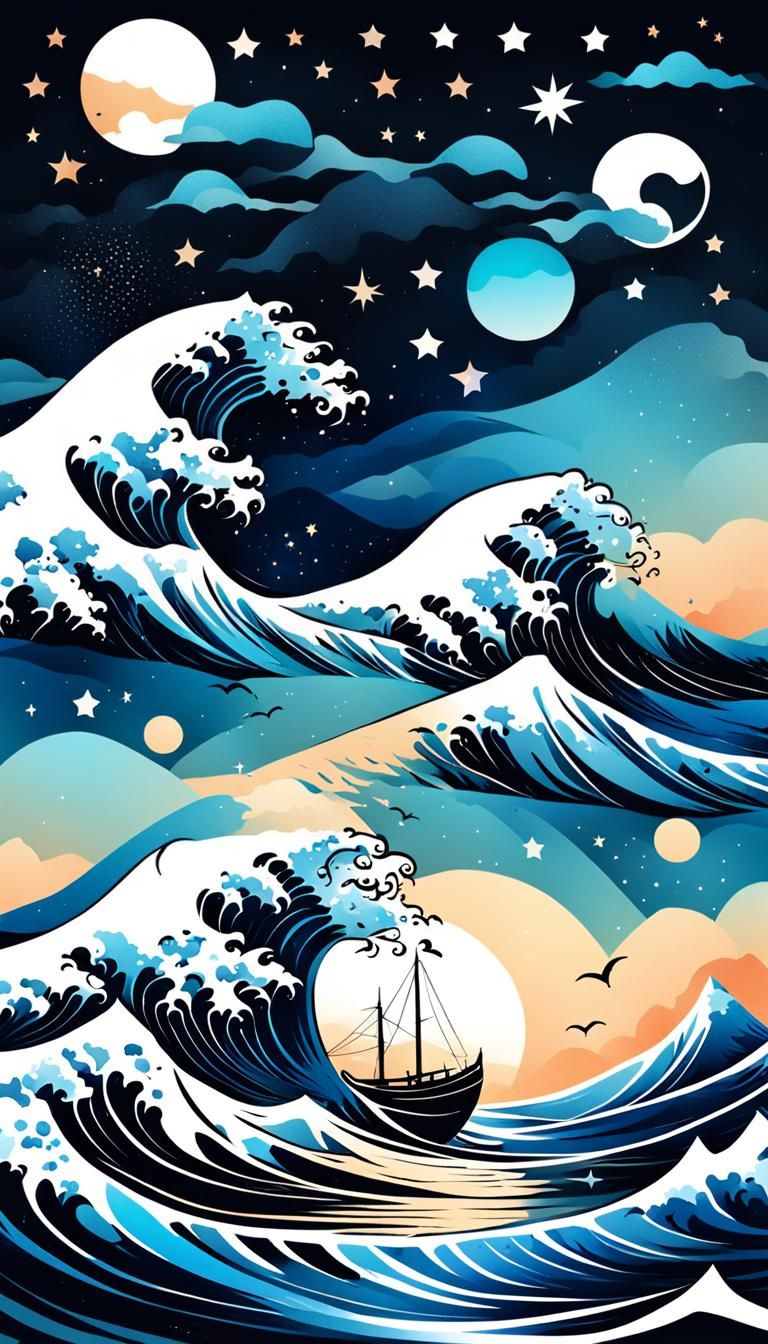 Epic Waves Mobile Wallpaper in Watercolor Style