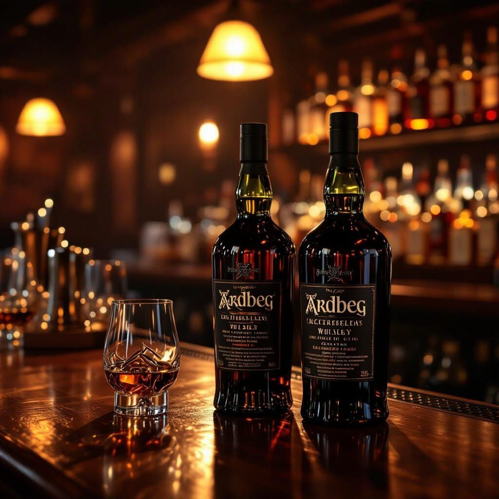 Ardbeg Whiskey Bar Scene With Ambient Lighting