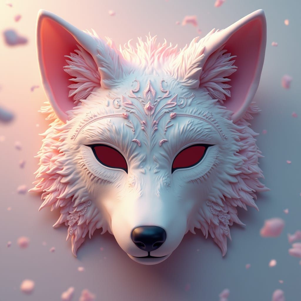 Pastel Fantasy Wolf Mask with Lace Details