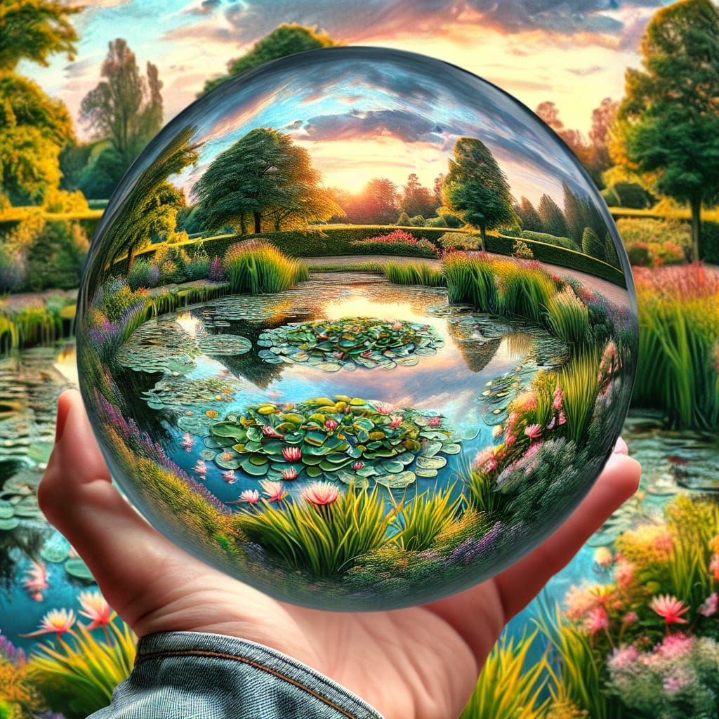 Crystal Orb Reflecting Impressionist Water Lilies