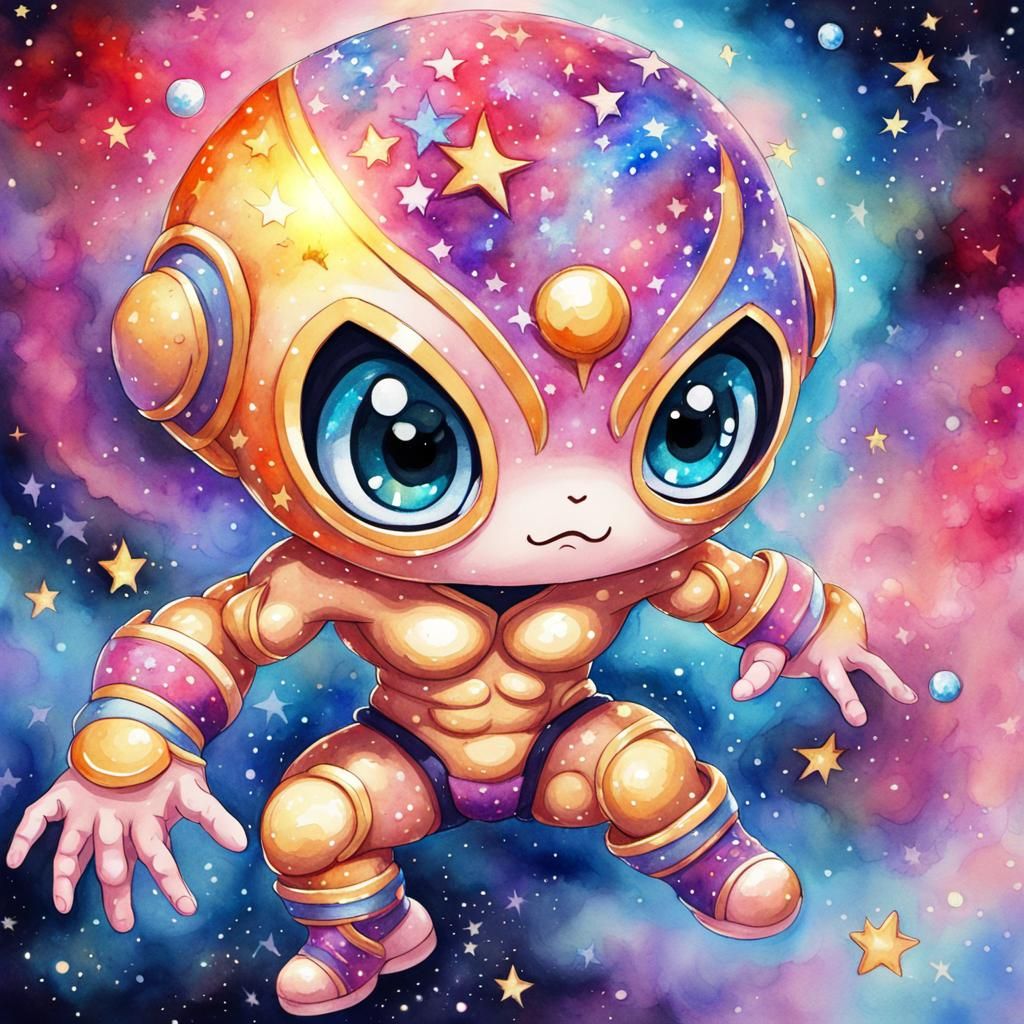 Cute Star Wrestler in Watercolor Galaxy