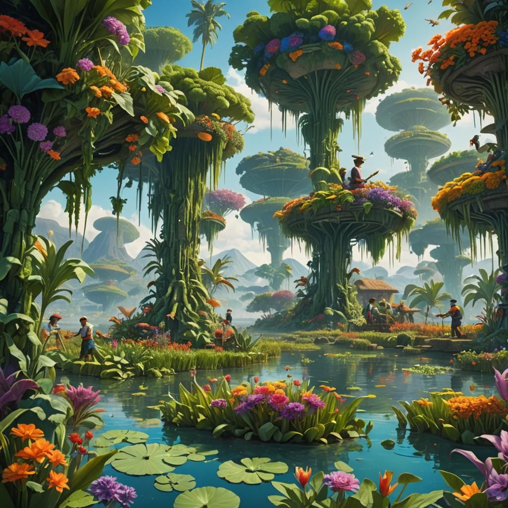 Aztec Chinampas Floating Gardens: A view of the floating gar...