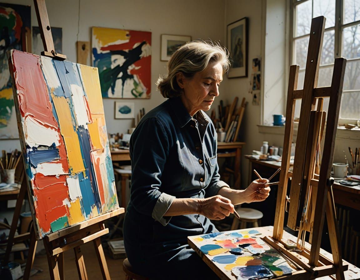 Expressionist Artist at Work in Studio