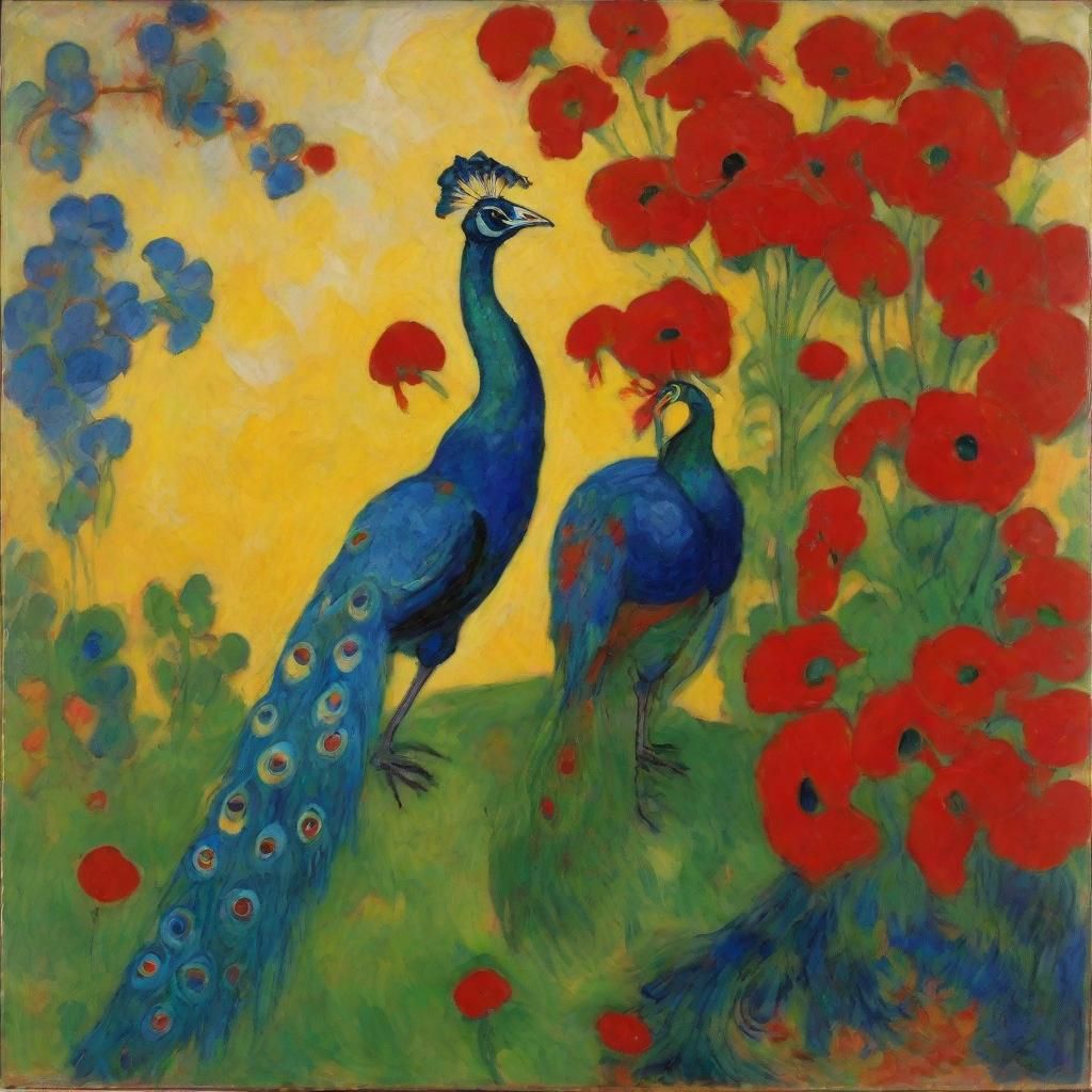 Peacock and Mousecock in Fauvist Style
