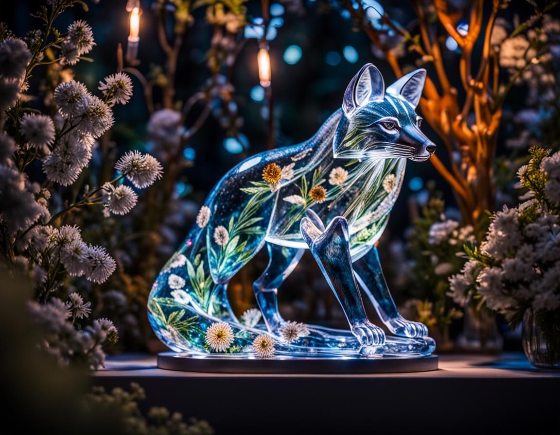 Crystal Fox Sculpture with Galaxy Inside