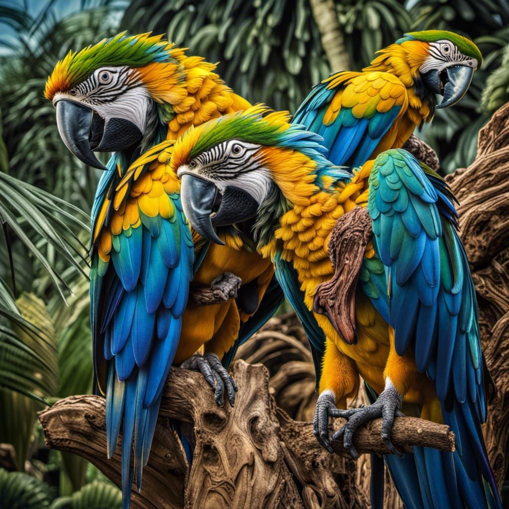 Hyperrealistic Blue and Gold Macaw Paradise