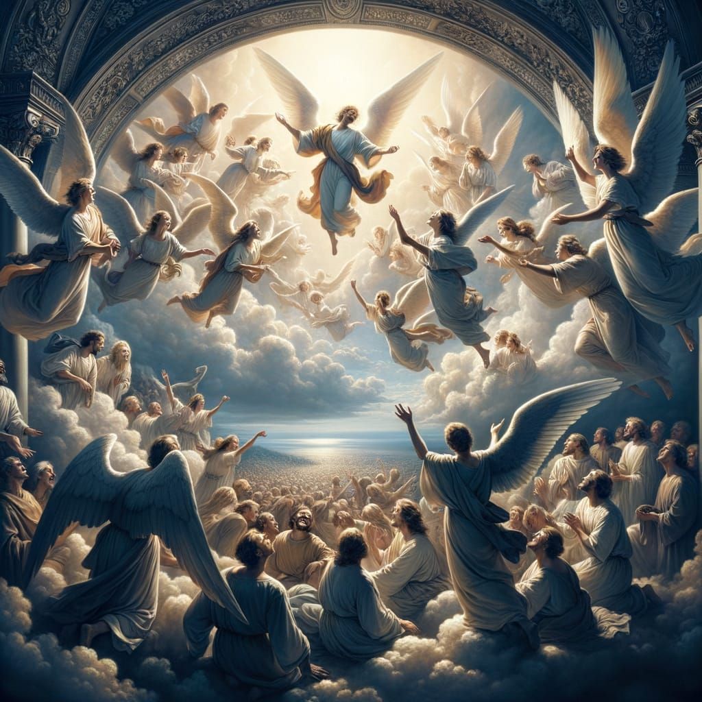 Angels Rejoice: Biblical Scene in Digital Painting Style