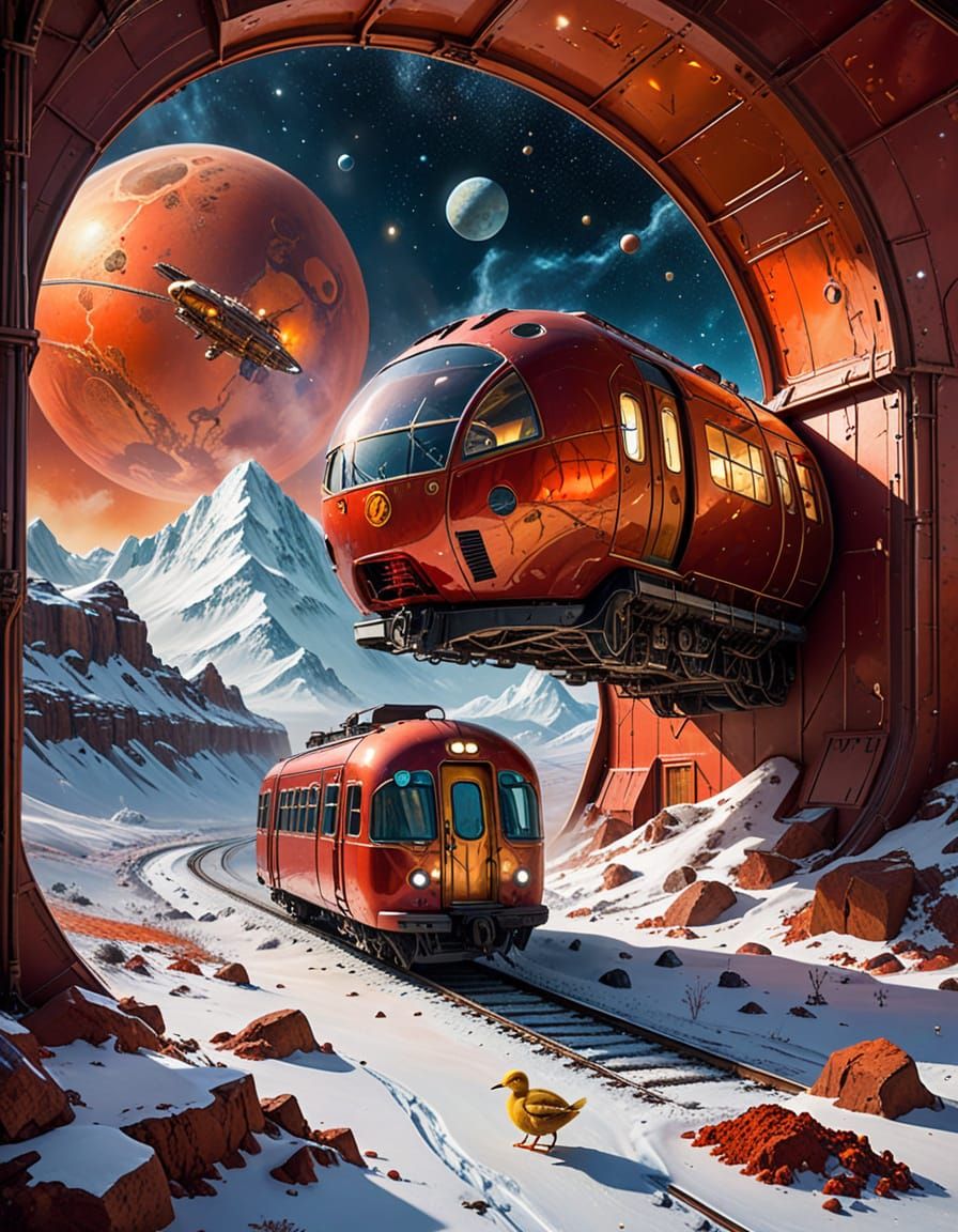 Futuristic Mars Colony and Steampunk Space Voyage