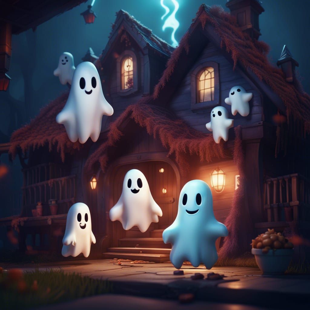 Cute Ghost Family in Detailed Matte Painting