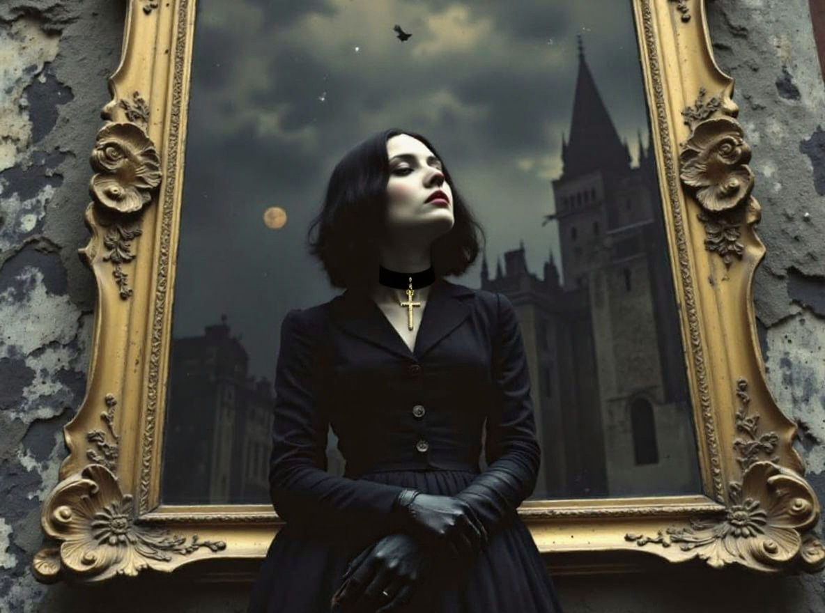 Gothic Portrait Reflected in Gilded Mirror