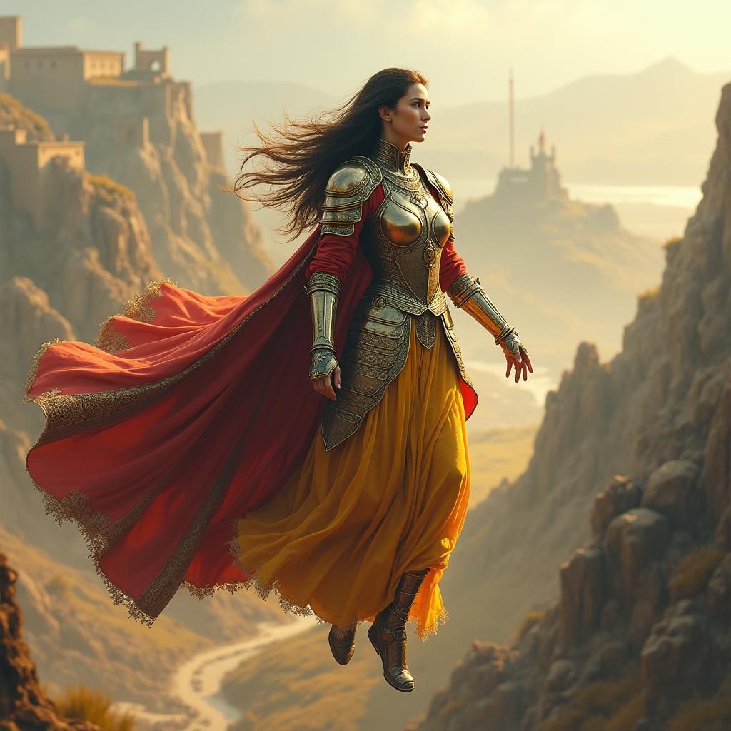 Snow White Soars Above Battlefield in Latex Armor