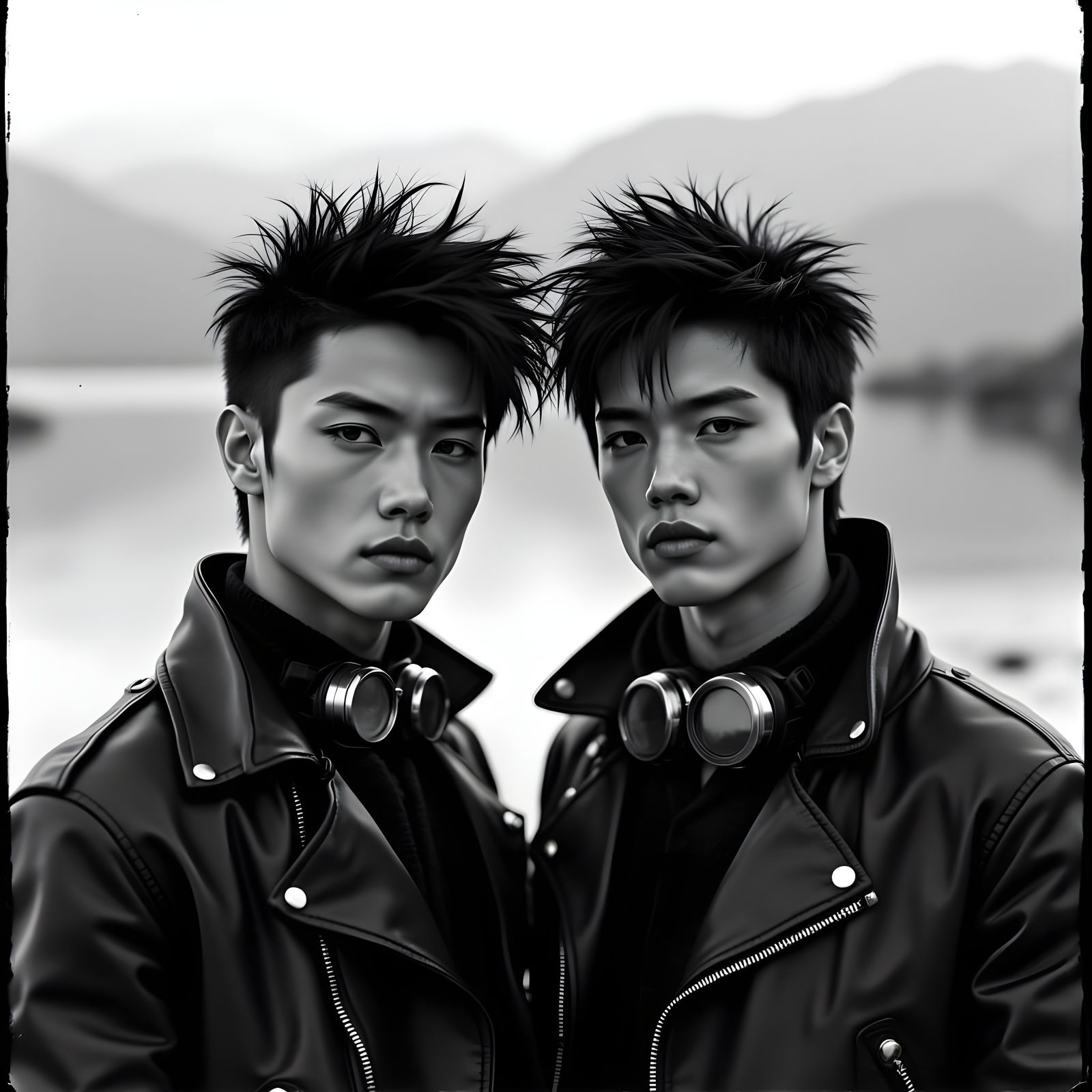 Monochrome Portrait of Two Men in Murraypunk Style