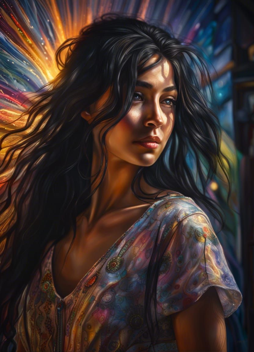 Hyper-Realistic Painter Girl in Sundress: 8k Photo