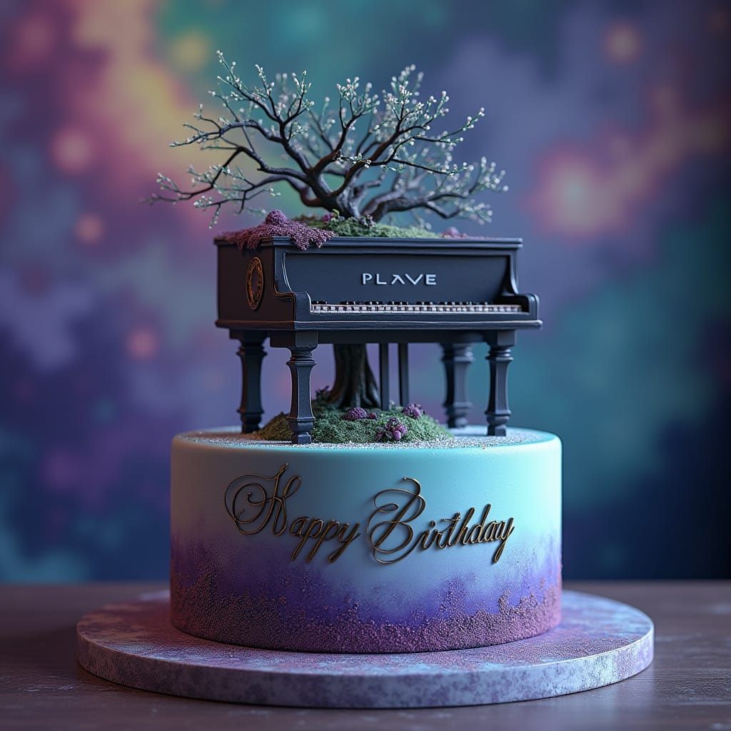 Ethereal Birthday Cake with Vibrant Northern Lights and Gala...