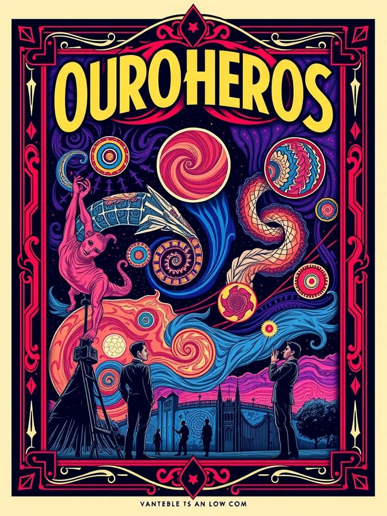 Art Deco Movie Poster with Ouroboros and Psychedelic Stipple