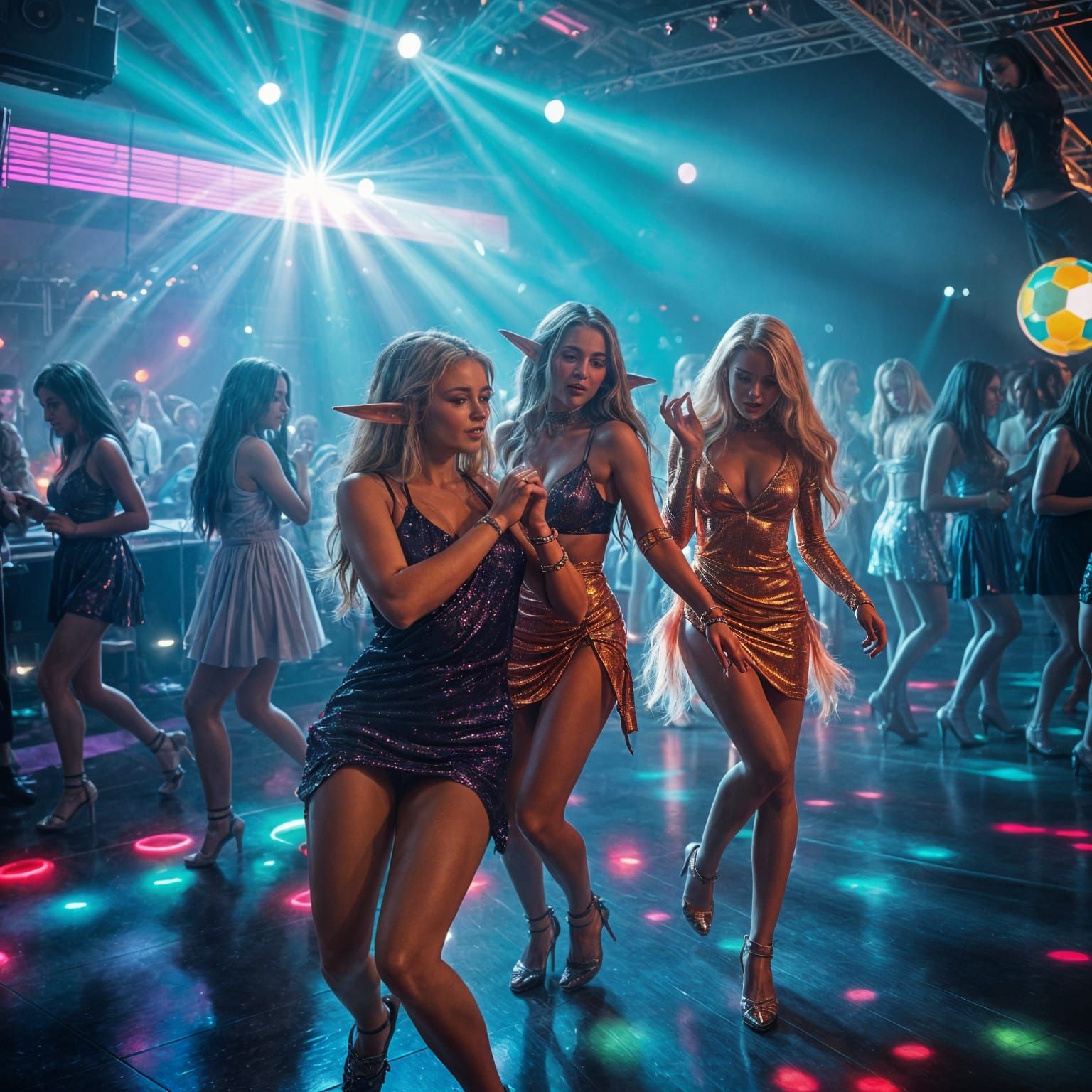 Surreal Discotheque Scene in Hyperrealistic Style