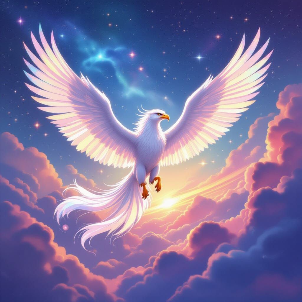 Griffin Soaring Through Nebula in Studio Ghibli Style