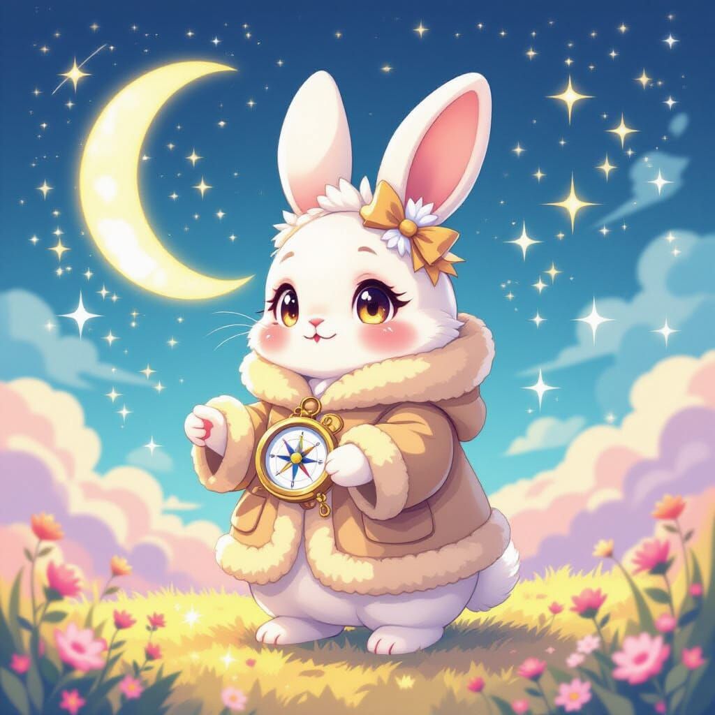 Whimsical Anime Bunny in Dreamscape with Constellations