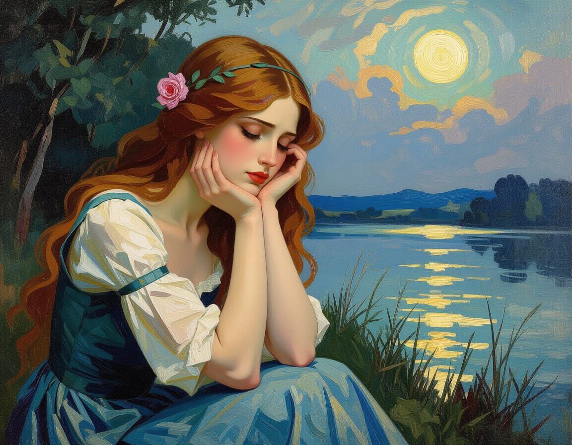 La Belle Dame Sans Merci Painting with Melancholy Expression