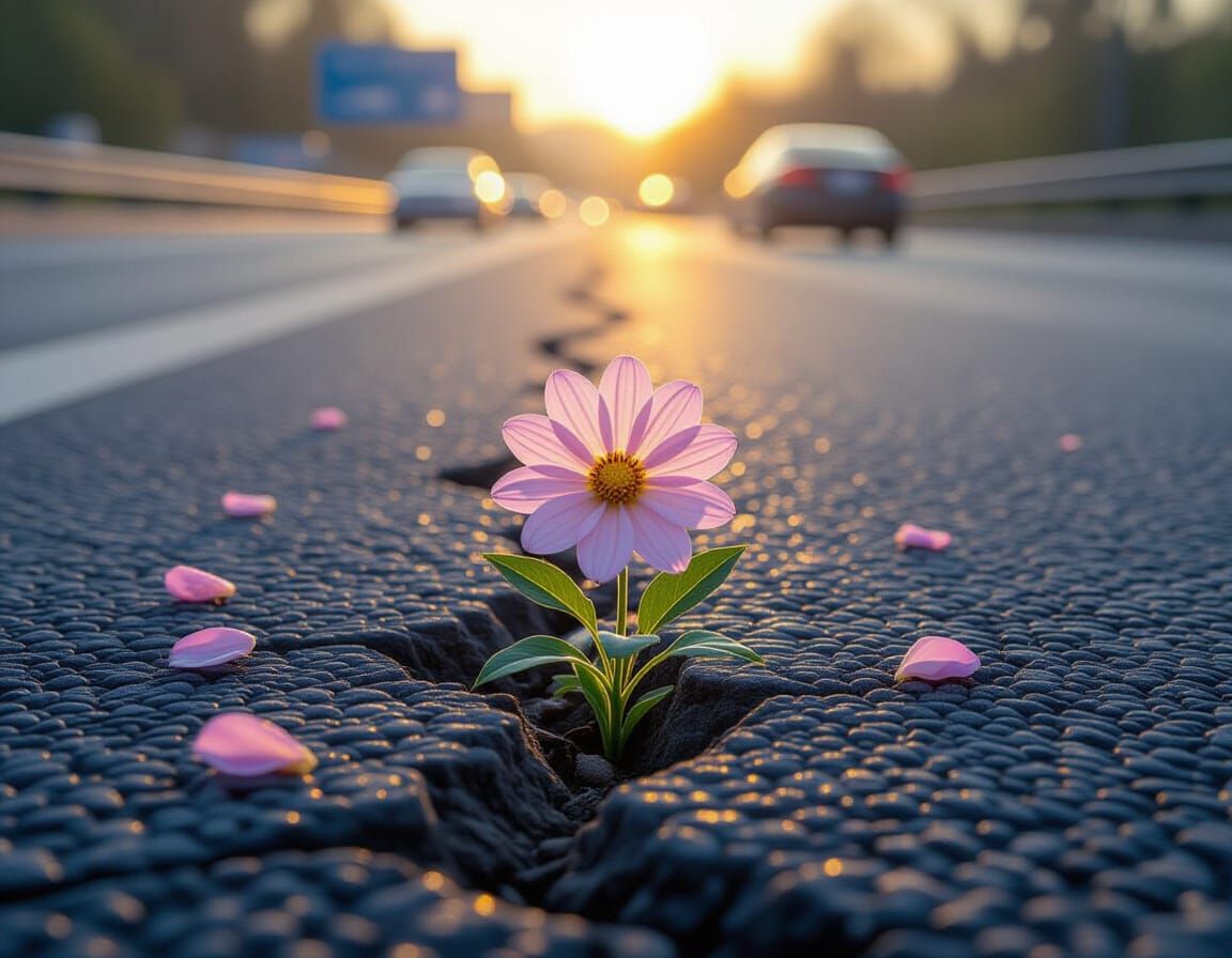Highway Flower in Ethereal, Dreamlike Style