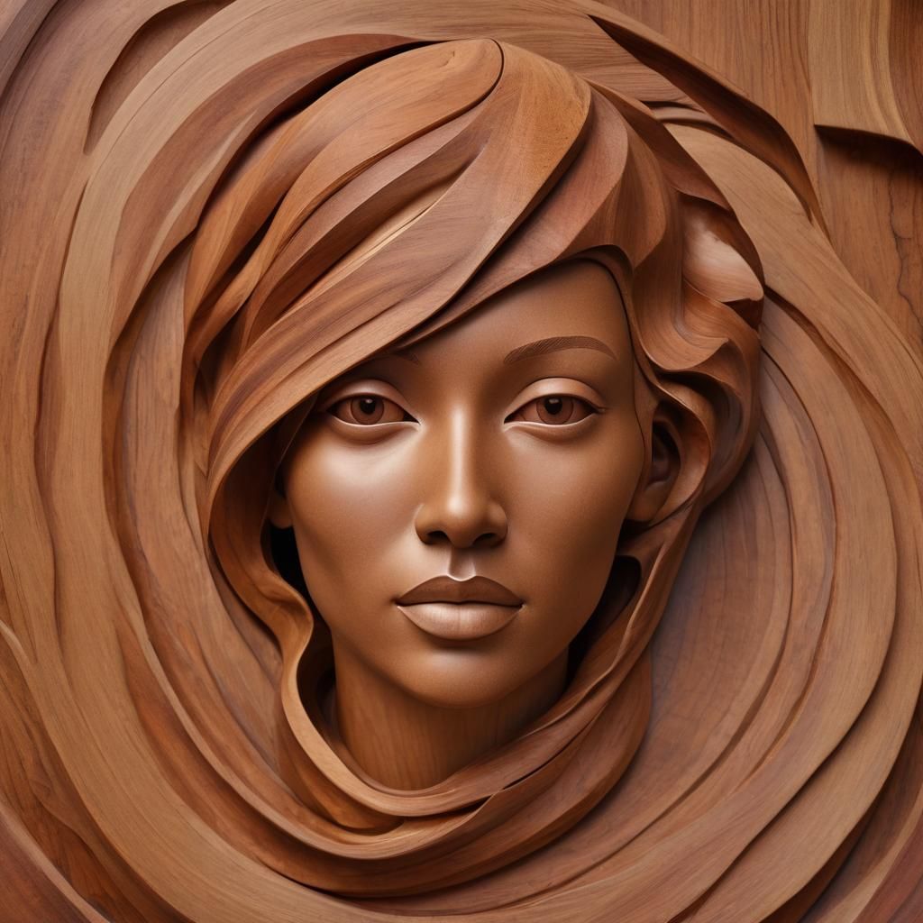 Abstract Wood Sculpture of a Woman's Bust