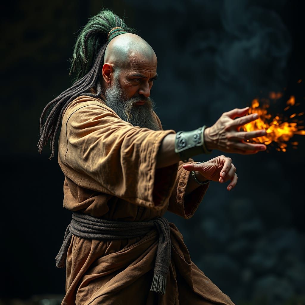 Indian Druid Monk Clinch: Cinematic Film Still