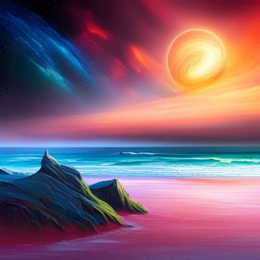 Alien Beach Day: Galactic Sci-Fi Concept Art