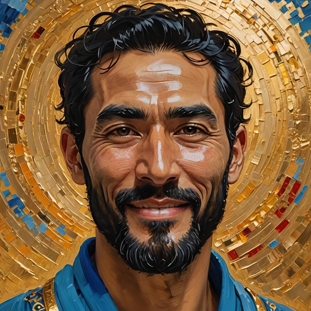 Radiant Bearded Man in Impressionist Impasto Style